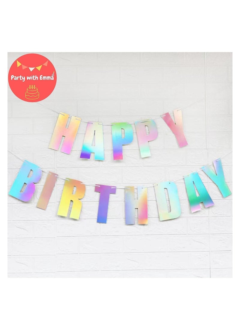Party with Emma Happy Birthday Banner Pink Gold Iridescent White Black Hanging Bunting Garland Party Decorations Birthday Decoration Hanging Decor (Iridescent)  - Image 2