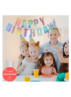Party with Emma Happy Birthday Banner Pink Gold Iridescent White Black Hanging Bunting Garland Party Decorations Birthday Decoration Hanging Decor (Iridescent)  - Image 5