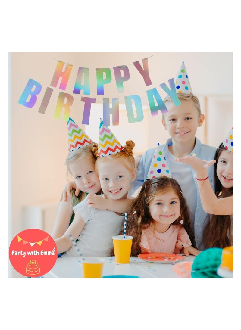 Party with Emma Happy Birthday Banner Pink Gold Iridescent White Black Hanging Bunting Garland Party Decorations Birthday Decoration Hanging Decor (Iridescent)  - Image 5