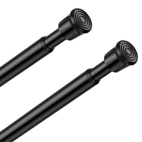 QINGYUN 2 Pack Black Spring Tension Curtain Rods 28-48 Inches, Spring Loaded Curtain Rods No Drilling, Adjustable Small Tension Rod for Windows, Kitchen, Doorway, Bathroom, Closet - Image 1