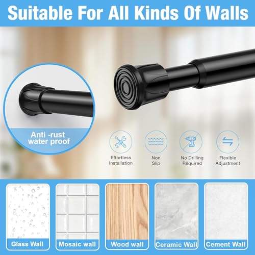 QINGYUN 2 Pack Black Spring Tension Curtain Rods 28-48 Inches, Spring Loaded Curtain Rods No Drilling, Adjustable Small Tension Rod for Windows, Kitchen, Doorway, Bathroom, Closet - Image 5