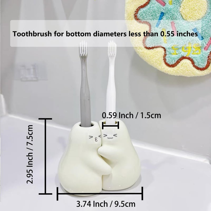 Tuioyoc Ceramic Toothbrush Holder for Bathroom, Set of 2 Cute Tooth Brush Holders Pencil Holder for Bathroom Countertop Home Office Table Decor - Image 4