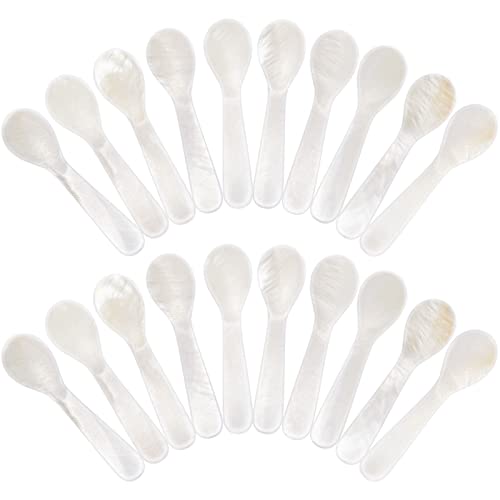 Patelai Set of Caviar Spoons Mother of Pearl Spoons with Hand Craft W Round Handle for Caviar Egg Ice Cream Coffee Restaurant Serving7cm275 Inch20 Pieces