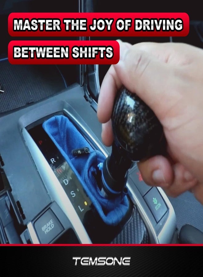 TEMSONE Universal Carbon Fiber Shift knob Round Ball Compatible with Lock/Button Automatic Transmission,Give for Boyfriend Father's Carbon Pattern Gear Shift Gift Box(Black) - Image 3