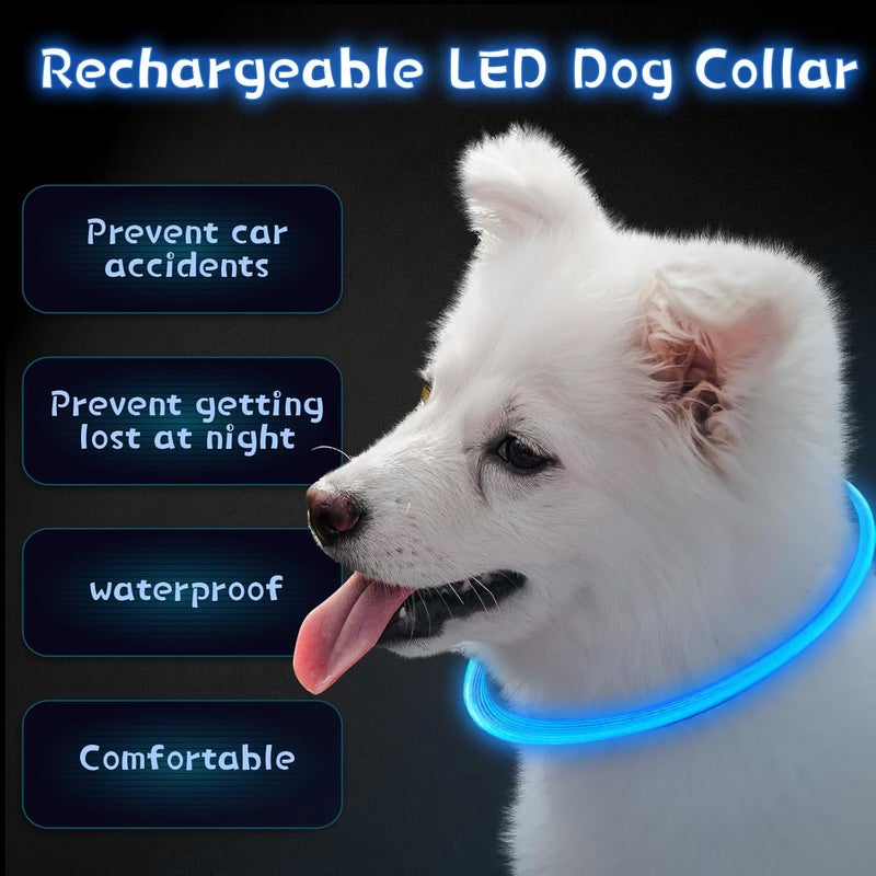 Weewooday 3 Pieces LED Dog Collar Light Up Dog Collars Rechargeable Dog Lights for Night Walking Adjustable Lighted Dog Collars for Night for Large Medium Small Dogs (Blue,Classic Style) - Image 5