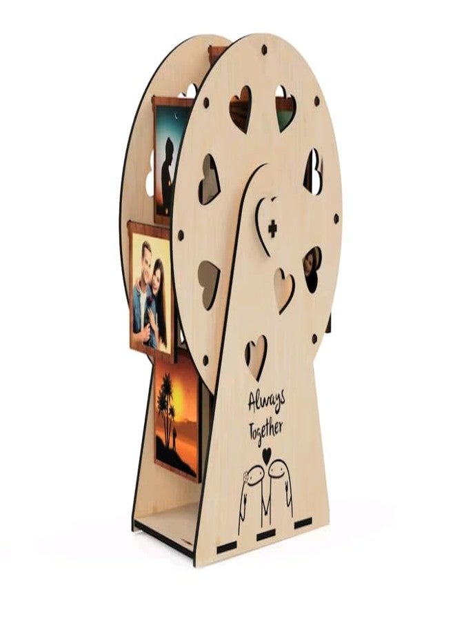 MeeCraft Wooden Ferris Wheel Photo Carousel | Creative Desk Decor Rotating Swing with Heart Cutouts | Multi-Picture Display for Home Decoation, 20x8 cm, Beige. - Image 1