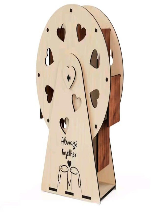 MeeCraft Wooden Ferris Wheel Photo Carousel | Creative Desk Decor Rotating Swing with Heart Cutouts | Multi-Picture Display for Home Decoation, 20x8 cm, Beige. - Image 2