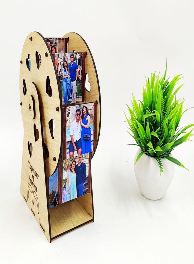 MeeCraft Wooden Ferris Wheel Photo Carousel | Creative Desk Decor Rotating Swing with Heart Cutouts | Multi-Picture Display for Home Decoation, 20x8 cm, Beige. - Image 5