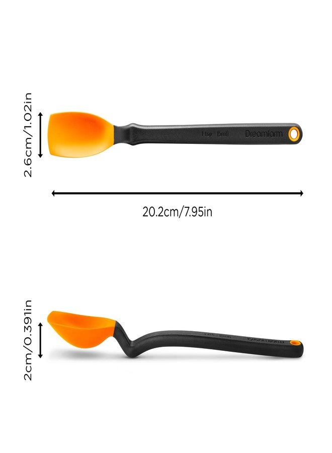 Dreamfarm Mini Supoon Non-Stick Sit-Up Silicone Scraping Cooking Spoon, Jar Scraper Measures 5ml Tsp - 8" Orange - Image 2