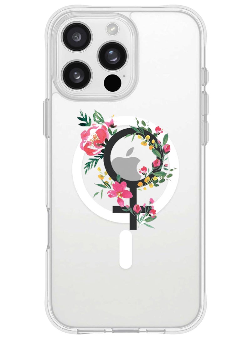 Theodor iPhone 16 Pro Max Magsafe Magnetic Case for iPhone Compatible with Wireless Charging, Shockproof Phone Bumper Cover - womens day floral  - Image 1