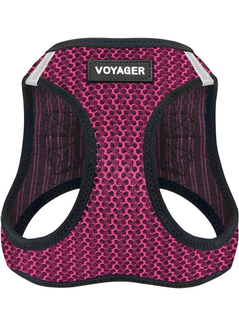 فوييجر حزام مقاوم للسحب، شبك مناسب لجميع الأحوال الجوية بتصميم عاكس للضوء للكلاب والقطط الصغيرة والمتوسطة، تثبيت محكم بشريط لاصق وإبزيم وحلقتين مزدوجتين من بيست بيت سبلايز، فوشيا بدرجتين، متوسط M - Image 1