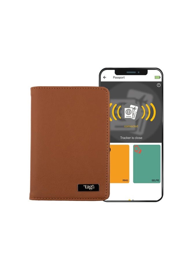 tag8 dolphin RFID blocking waterproof genuine leather wallet for men (tan) -passport & card holder wallet men | antitheft holder with bluetooth tracking, separation alert, android & IOS compatible - Image 1