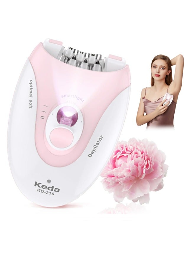 Keda Epilator Hair Removal for Women, 2 Level Adjustable, Rechargeable, Suitable for Face, Arms, Legs, Underarms, Painless Electric Women Shaver, Portable Pink White - Image 1