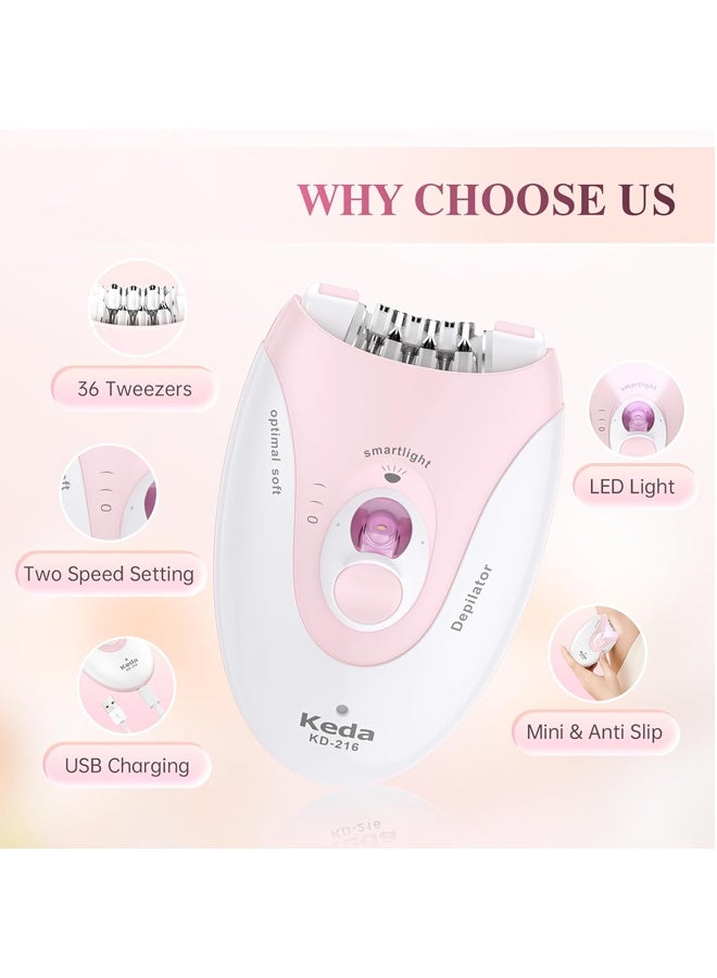 Keda Epilator Hair Removal for Women, 2 Level Adjustable, Rechargeable, Suitable for Face, Arms, Legs, Underarms, Painless Electric Women Shaver, Portable Pink White - Image 2