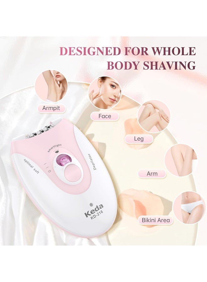 Keda Epilator Hair Removal for Women, 2 Level Adjustable, Rechargeable, Suitable for Face, Arms, Legs, Underarms, Painless Electric Women Shaver, Portable Pink White - Image 3