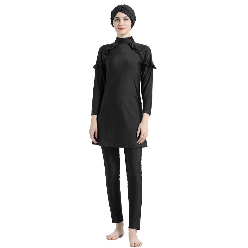 New Muslim Swimwear Modest Suit UV Protection L016 Black - Image 4