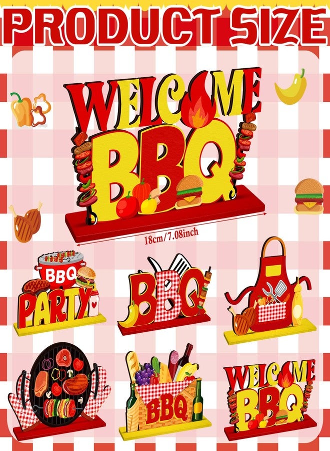 Pickmesh 6 Pcs BBQ Wooden Table Centerpieces BBQ Wood Tabletop Signs Barbecue Themed Party Decorations Home Decoration Birthday Baby Shower Decorations for Summer Carnival Party Picnic Supplies - Image 2