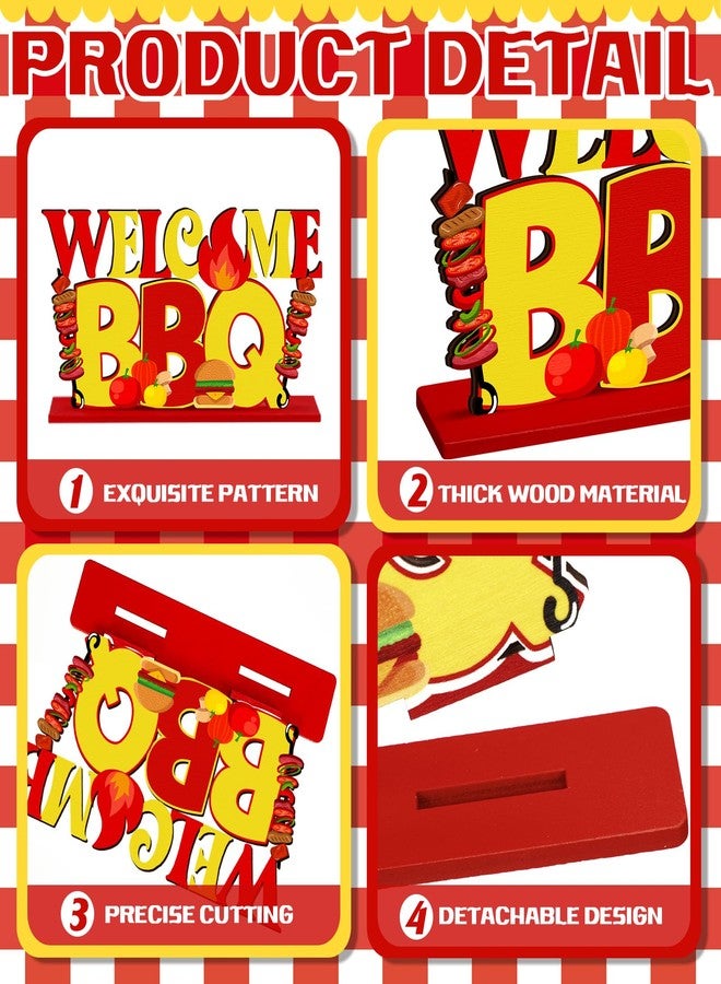 Pickmesh 6 Pcs BBQ Wooden Table Centerpieces BBQ Wood Tabletop Signs Barbecue Themed Party Decorations Home Decoration Birthday Baby Shower Decorations for Summer Carnival Party Picnic Supplies - Image 4