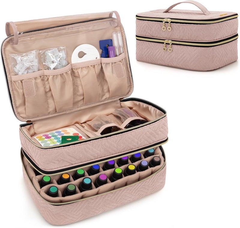BAFASO Essential Oil Storage Case Holds 40 Bottles (5ml-30ml), Essential Oil Organizer with Tool Storage Sections (Bag Only), Pale Rose