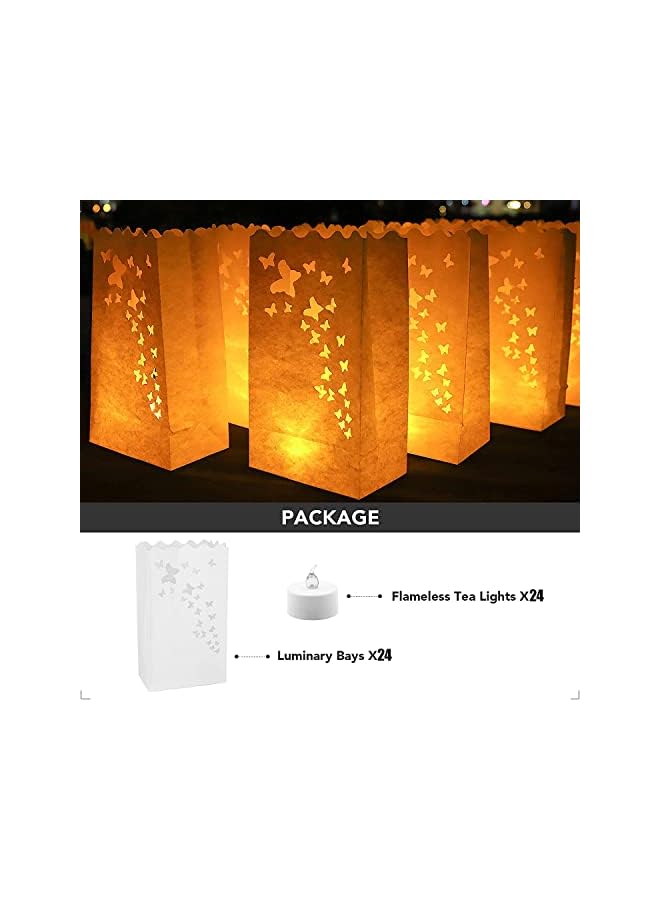 The Bros 24 Flameless Tea Lights & 24 Butterfly Shape Luminary Bag Set, Battery Operated LED Tea Lights & Butterfly Luminary Bags, Fake Candles with Realistic Flame for Wedding, Party, Christmas - Image 4