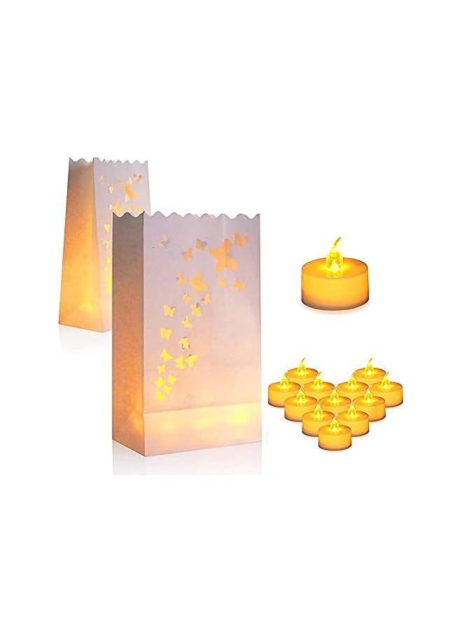 The Bros 24 Flameless Tea Lights & 24 Butterfly Shape Luminary Bag Set, Battery Operated LED Tea Lights & Butterfly Luminary Bags, Fake Candles with Realistic Flame for Wedding, Party, Christmas - Image 2