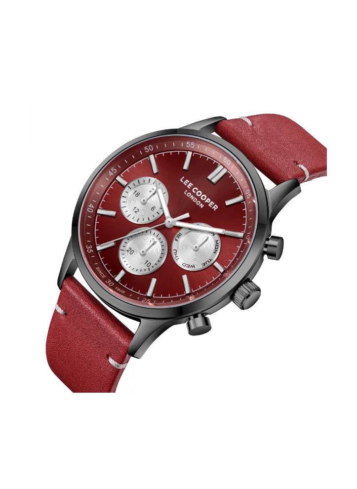 لي كوبر LEE COOPER LC08001.688 Men Multi Function Display Watch & Leather Strap Red