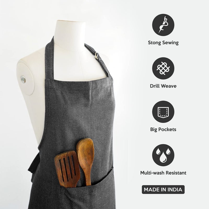 Ecotribe Set of 2 Cotton Apron for Kitchen-Adjustable Belt-Unisex Apron with Utility Pocket-Cooking Kitchen Apron-Free Size - Image 4
