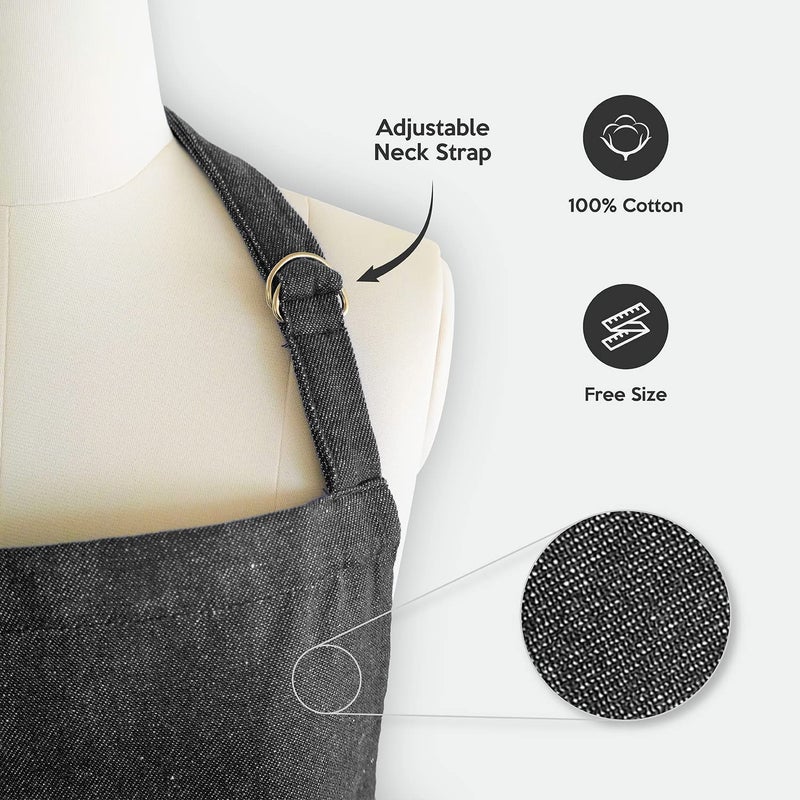 Ecotribe Set of 2 Cotton Apron for Kitchen-Adjustable Belt-Unisex Apron with Utility Pocket-Cooking Kitchen Apron-Free Size - Image 5