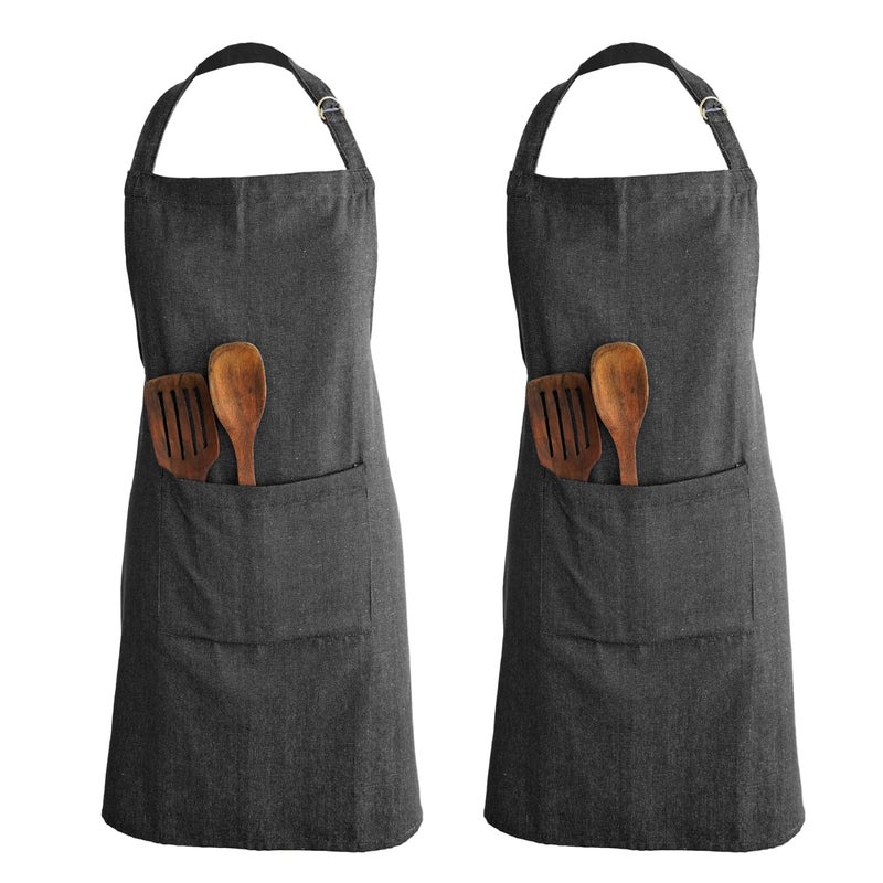 Ecotribe Set of 2 Cotton Apron for Kitchen-Adjustable Belt-Unisex Apron with Utility Pocket-Cooking Kitchen Apron-Free Size - Image 1