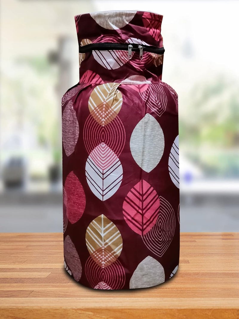 KANUSHI KANUSHI Industries Washable Cotton Long leaves Design 1 Piece Lpg Gas Cylinder Cover MaroonCYLMAROONLONGLEVS01 