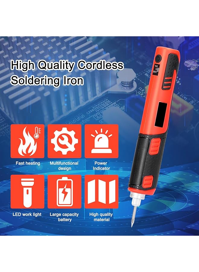 erorex Cordless Soldering Iron Kit Soldering Iron Kit 2000Mah Max 450℃ Fast Heating Soldering Pen Welding Tools With 3 Detachable Iron Tips Led Working Light - Image 4