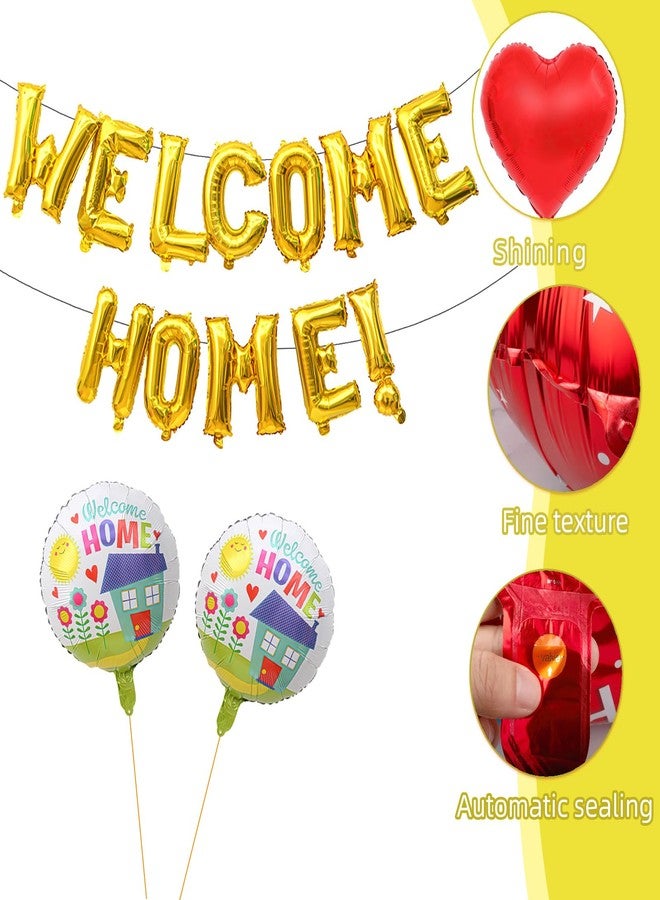 AxiyanX Gold 16" Welcome Home Balloons Kit with 2Pcs Foil Home Balloons & 2Pcs Heart Balloon for House Warming Party, Family Gathering Decoration | Self-Sealing Design (Gold) - Image 4