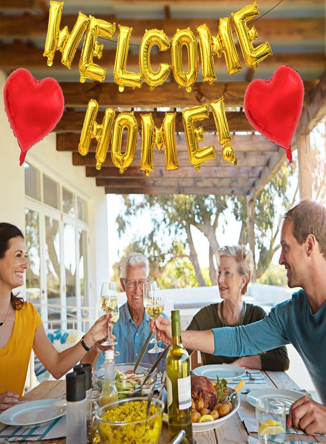 AxiyanX Gold 16" Welcome Home Balloons Kit with 2Pcs Foil Home Balloons & 2Pcs Heart Balloon for House Warming Party, Family Gathering Decoration | Self-Sealing Design (Gold) - Image 3