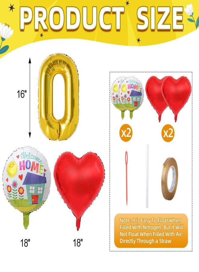 AxiyanX Gold 16" Welcome Home Balloons Kit with 2Pcs Foil Home Balloons & 2Pcs Heart Balloon for House Warming Party, Family Gathering Decoration | Self-Sealing Design (Gold) - Image 2