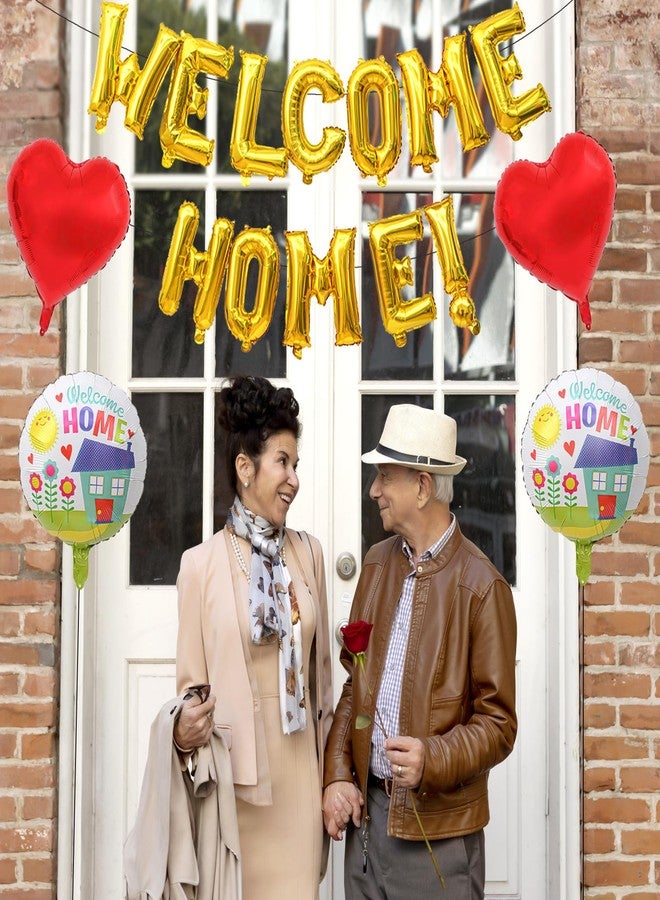 AxiyanX Gold 16" Welcome Home Balloons Kit with 2Pcs Foil Home Balloons & 2Pcs Heart Balloon for House Warming Party, Family Gathering Decoration | Self-Sealing Design (Gold) - Image 5