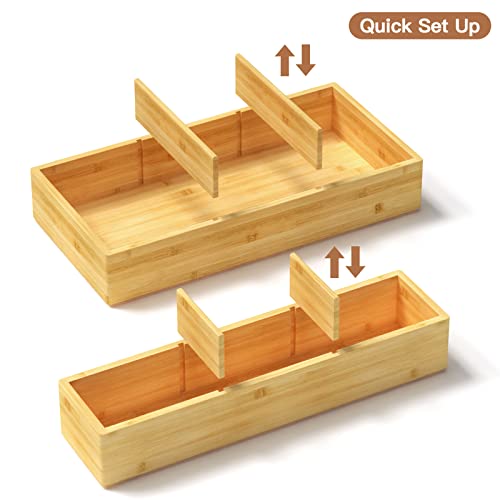 DUJEN Bamboo Drawer Organizer 12.5'' X 12.5'' X 2'', Adjustable 3 Individual Junk Drawer organizer for Bathroom and Kitchen, Wood Drawer Tea Organier Boxes for Silverware, Make up and Tea Bag - Image 3