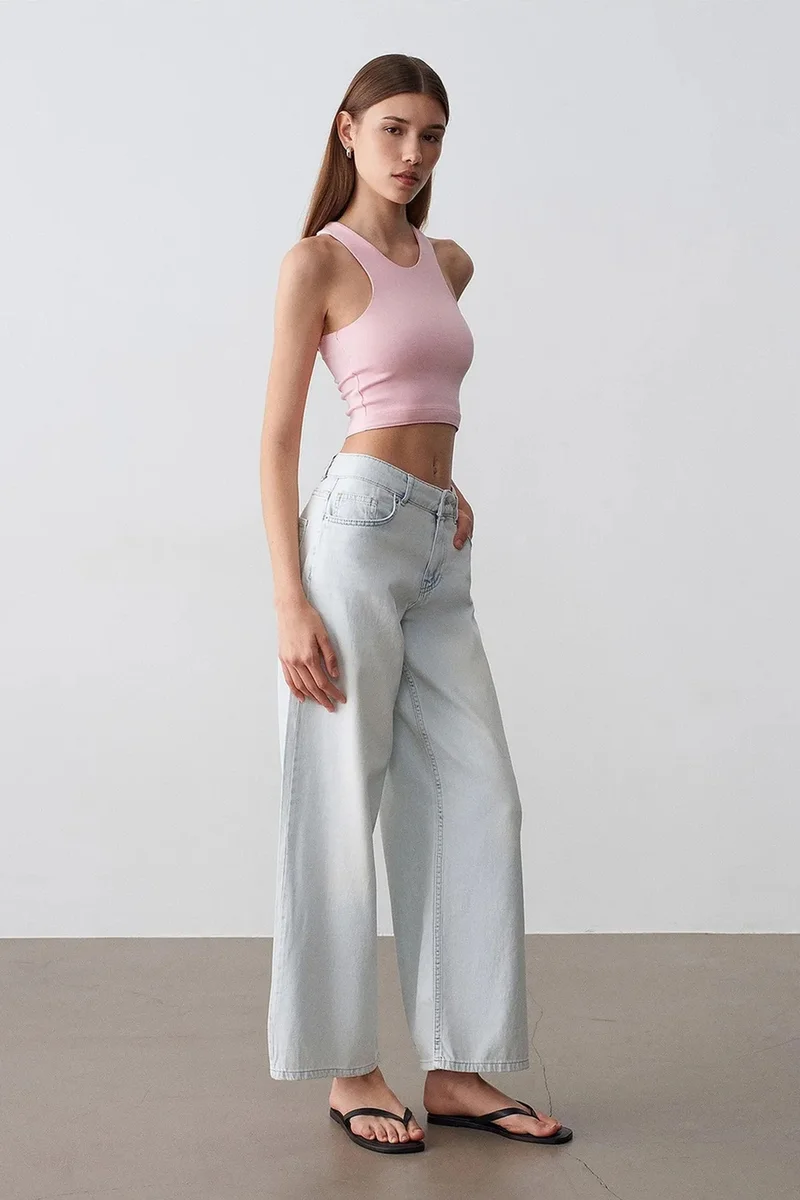 Dilvin Light Blue Denim DILVIN Low-Waist Wide-Leg Cotton Denim Jeans for Women | Best Price UAE