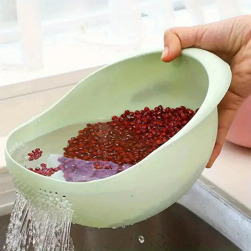 AsolBD 1pc Rice Washer Strainer Colanders for Cleaning Vegetable Fruit Pasta bowl Organizer Colander Multifunctional Kitchen Washing Basket Basin, Kitchen Supplies, Dishwasher Safe (Green) - Image 1