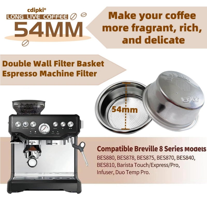 cdipkif BES860XL Double Cup Dual Wall coffee Filter Basket compatible with Breville BES870/875/880/878/890/500/BES860XL Coffee Machine Pressurized Filter Basket basket Fits various Breville models - Image 2