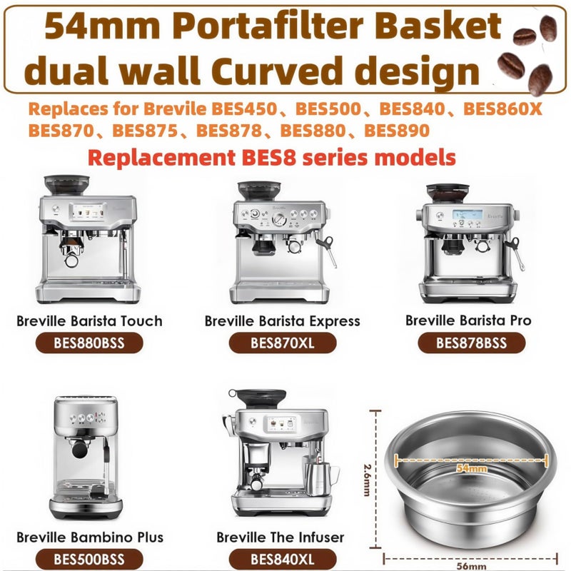 cdipkif BES860XL Double Cup Dual Wall coffee Filter Basket compatible with Breville BES870/875/880/878/890/500/BES860XL Coffee Machine Pressurized Filter Basket basket Fits various Breville models - Image 3