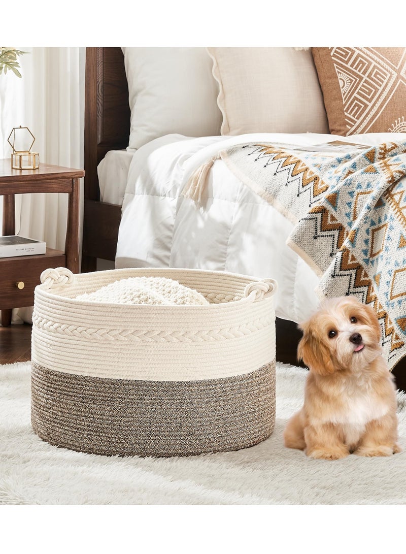 Bukela Large Blanket Basket (20"x13"),Woven Baskets for storage Baby Laundry Hamper, Cotton Rope Blanket Basket for Living Room, Laundry, Nursery, Pillows, Baby Toy chest (White/Beige) - Image 2