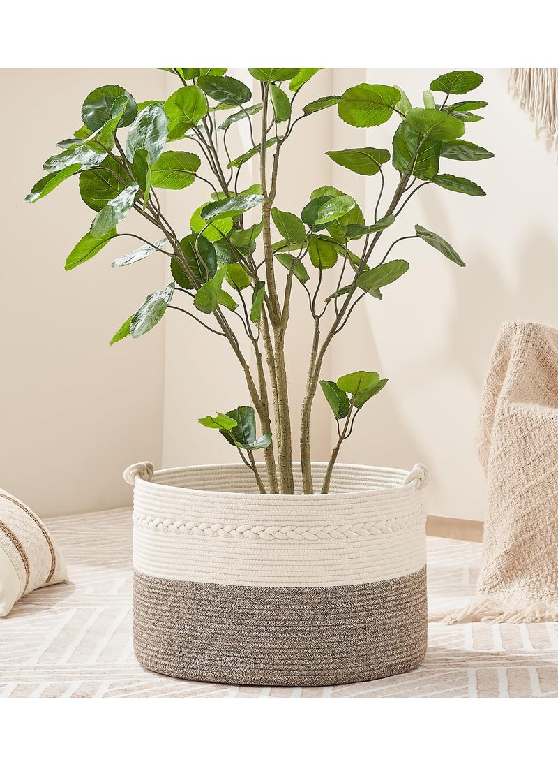 Bukela Large Blanket Basket (20"x13"),Woven Baskets for storage Baby Laundry Hamper, Cotton Rope Blanket Basket for Living Room, Laundry, Nursery, Pillows, Baby Toy chest (White/Beige) - Image 5