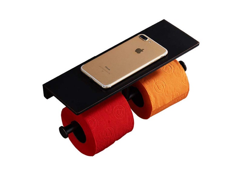 Sanliv Toilet Tissue HolderDouble Toilet Paper Roll Holder with ShelfWall Mount Brass Bathroom Tissue DispenserOilRubbed Bronze