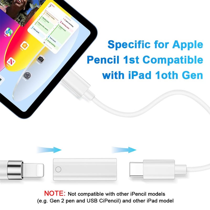 ZORBES® Charging Adapter for Pencil 1st Gen Type C to Light-ing Adapter, Type C Female to Light-ning Female Adapter, Support Bluetooth Connectivity, Plug and Go, with Light Indicator - Image 3