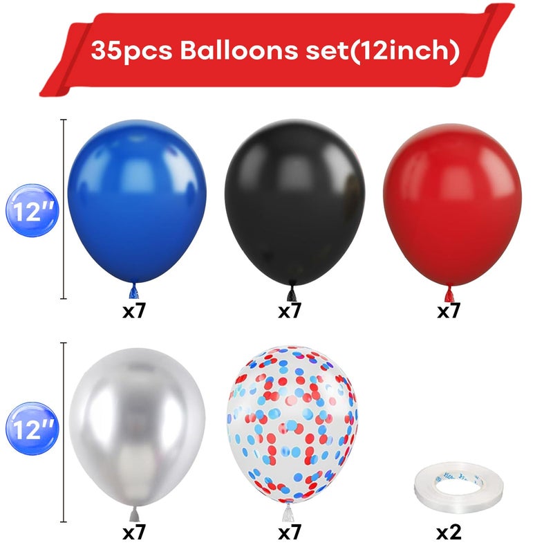 Togvu Red Blue Black Balloon, 12 Inch Spider Party Decorations, Matte Red Black and Royal Blue Latex Balloon with Confetti Balloons for Kids Boys Spider Hero Theme Birthday Baby Shower Halloween Party - Image 2