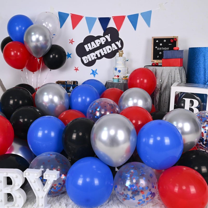 Togvu Red Blue Black Balloon, 12 Inch Spider Party Decorations, Matte Red Black and Royal Blue Latex Balloon with Confetti Balloons for Kids Boys Spider Hero Theme Birthday Baby Shower Halloween Party - Image 3