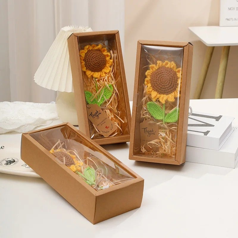 Bluejw Handmade Knitted Sunflower Bouquet with Dried Plants – Artificial Gift Box Set for Teachers, Graduation, Mother's Day, Easter, Valentine's Day - Image 3