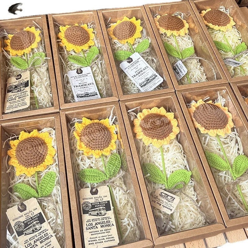 Bluejw Handmade Knitted Sunflower Bouquet with Dried Plants – Artificial Gift Box Set for Teachers, Graduation, Mother's Day, Easter, Valentine's Day - Image 5