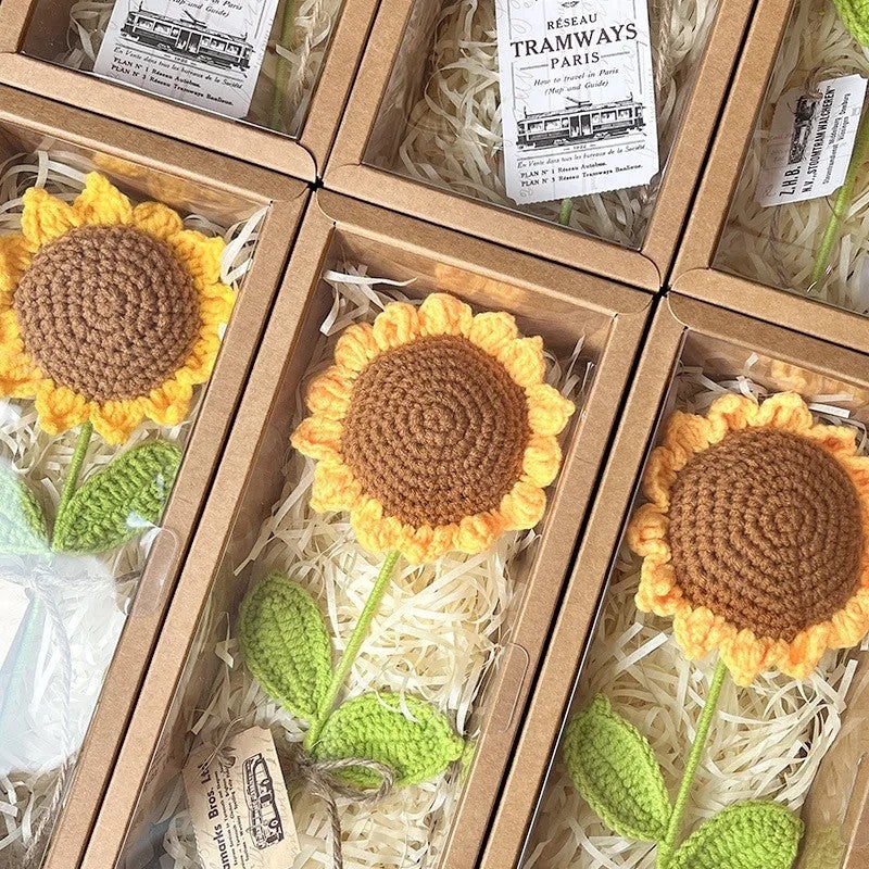 Bluejw Handmade Knitted Sunflower Bouquet with Dried Plants – Artificial Gift Box Set for Teachers, Graduation, Mother's Day, Easter, Valentine's Day - Image 4