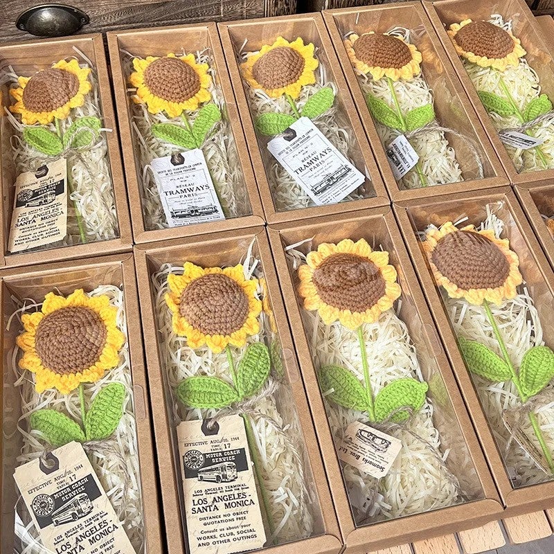 Bluejw Handmade Knitted Sunflower Bouquet with Dried Plants – Artificial Gift Box Set for Teachers, Graduation, Mother's Day, Easter, Valentine's Day - Image 2